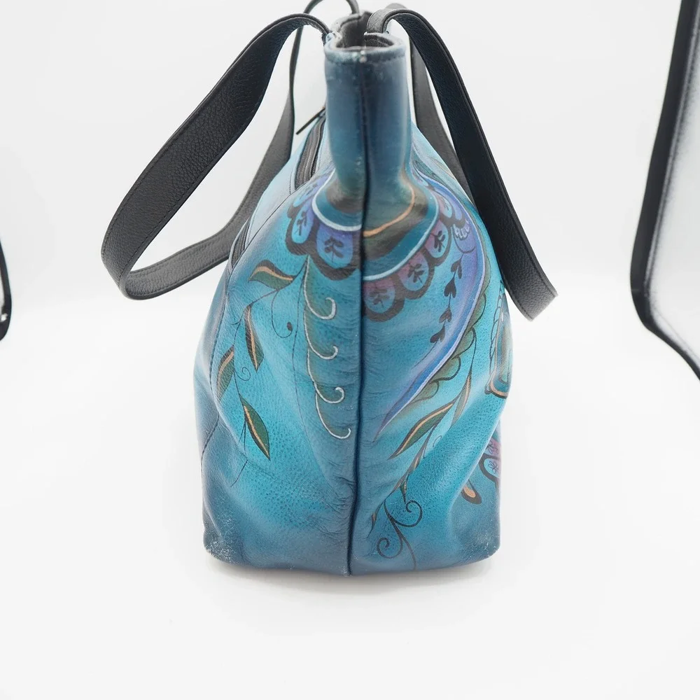 Anna By Anuschka Women's Hand Painted Leather Tote Bag Purse Floral Paisley Boho